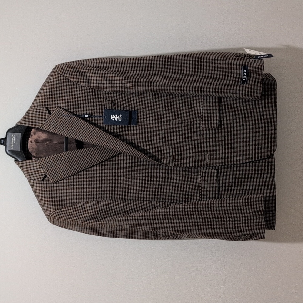 IZOD Men's Tan Blue Issac Plaid Blazer